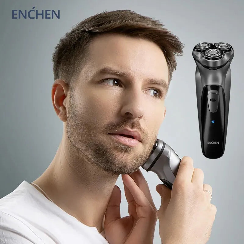 Barbeador rotativo elétrico Enchen Blackstone para homens, lâmina flutuante 3D, lavável tipo C, máquina de barba recarregável USB