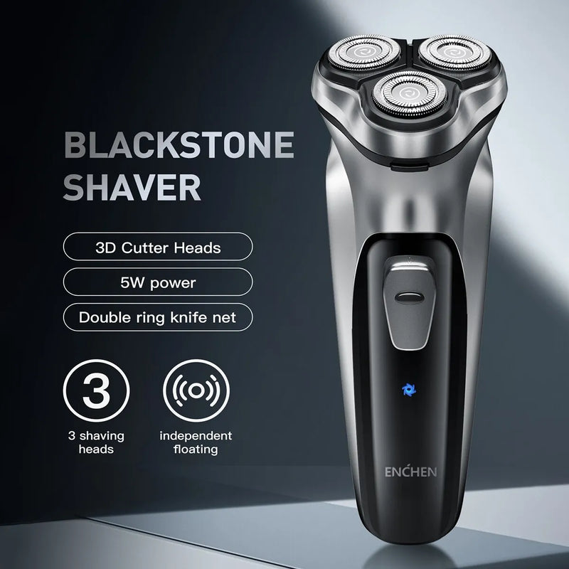 Barbeador rotativo elétrico Enchen Blackstone para homens, lâmina flutuante 3D, lavável tipo C, máquina de barba recarregável USB